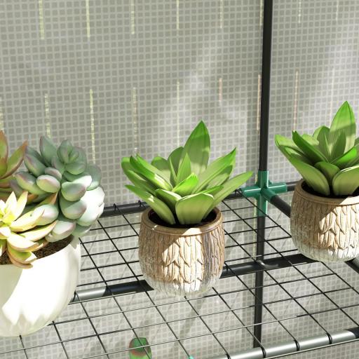 Invernadero de Exterior con Techo Inclinado 3 Estantes 2 Puertas Enrollables y Marco de Acero 144x48x152 cm Blanco [6]