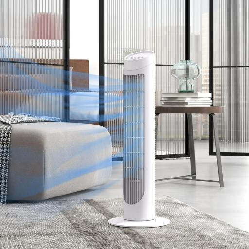 Ventilador de Torre 45W Ventilador Vertical Silencioso con 3 Velocidades Oscilación 70° para Salón Ø27x75 cm Blanco