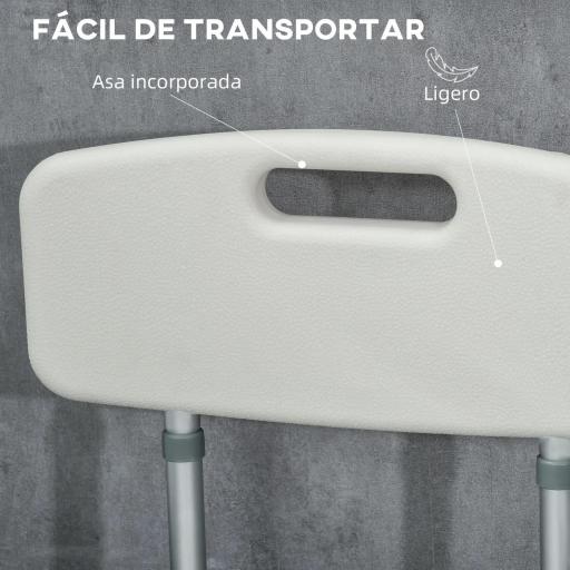 Silla Ducha Personas Mayores con Respaldo Reposabrazos Altura Ajustable Cojín Acolchado Extraíble Carga 136 kg Gris [6]