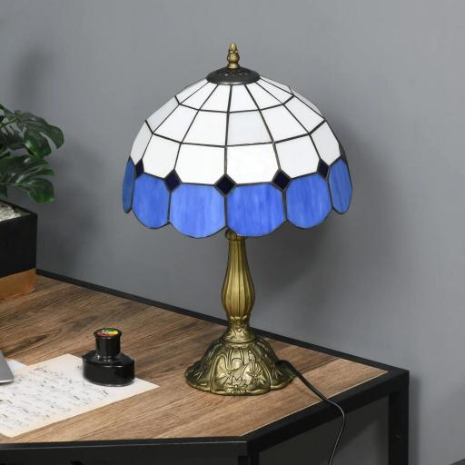 Lámpara de Mesa Estilo Clásico Hecha a Mano Lámpara de Noche de Vidrio para Dormitorio Salón Ø31x48 cm Azul [1]