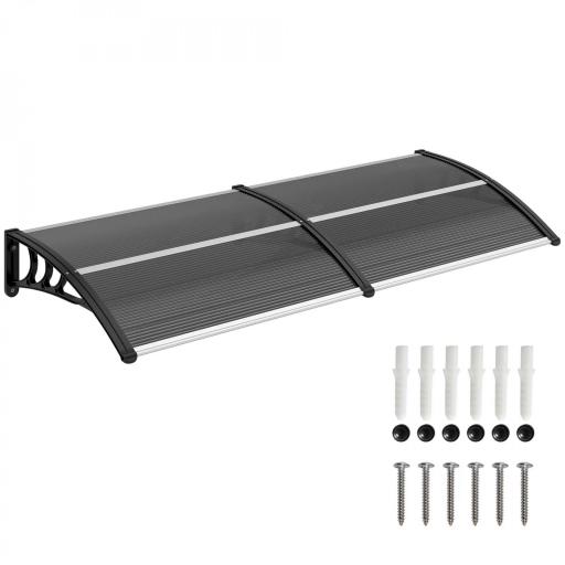 Marquesina de Protección contra Sol y Lluvia 196x75x23 cm con Cubierta de Policarbonato para Puertas y Ventanas Negro [6]