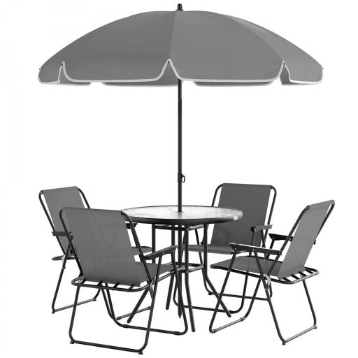 Conjunto de Muebles de Jardín de 6 Piezas con Mesa Redonda Sillas Plegables y Sombrilla para Patio y Terraza Color Gris [8]