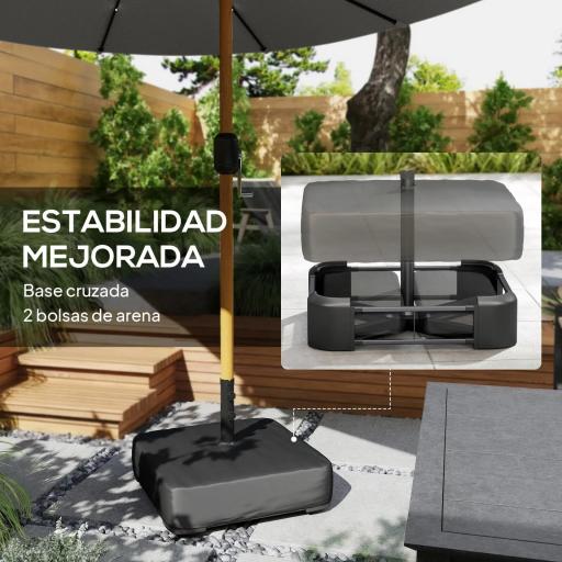 Sombrilla Doble de Jardín 4,6x2,6 m con 48 Luces LED Base Incluida Manivela Sacos de Arena Anti-UV Gris Claro [5]