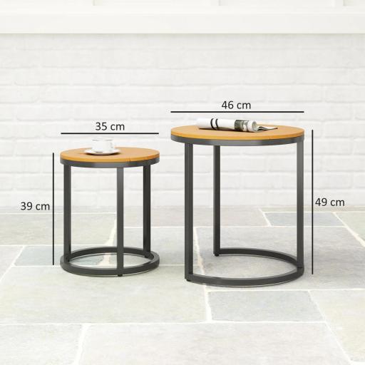 Juego de 2 Mesas de Jardín con Encimera de Madera de Acaica Diseño Listones con Marco de Acero y Pies Ajustables Teca [1]