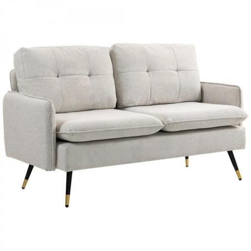 Sofá de Salón de 2 Plazas Moderno con 4 Cojines Reposabrazos y Patas de Acero Carga 240 kg 139x68x80 cm Crema [9]