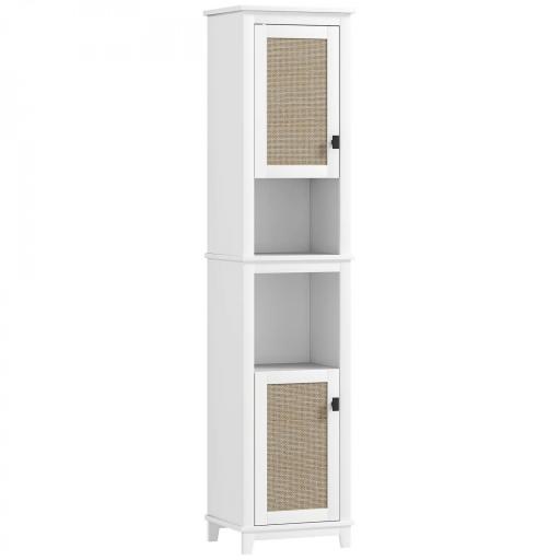 Columna de Baño con Estantes Ajustables 2 Puertas con Frontal de Ratán y 2 Compartimentos 40x30x167,5 cm Blanco [8]