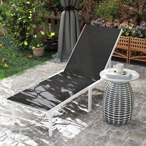 Tumbona Reclinable de Jardín Exterior con Ruedas Respaldo Ajustable en 5 Posiciones y Marco de Acero 166x60x84 cm Gris [7]