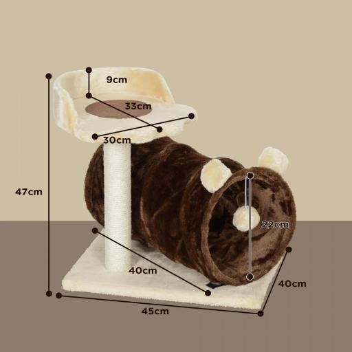 Árbol Rascador para Gatos Altura 47 cm con Túnel Nido Plataformas Bola de Juguete y Poste de Yute Marrón Oscuro [1]