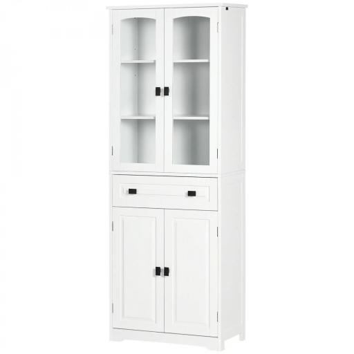 Alacena de Cocina con 2 Puertas de Vidrio 2 Estantes Ajustables y Cajón para Salón Comedor 60x30x160 cm Blanco [9]