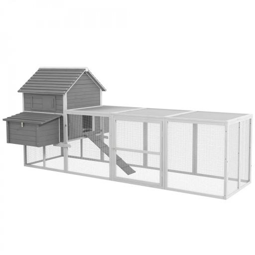 Gallinero de Madera 310,5x149,5x149cm Jaula para 4-6 Gallinas con 2 Ventanas Puertas Nido Bandeja Extraíble y Rampa Gris [9]