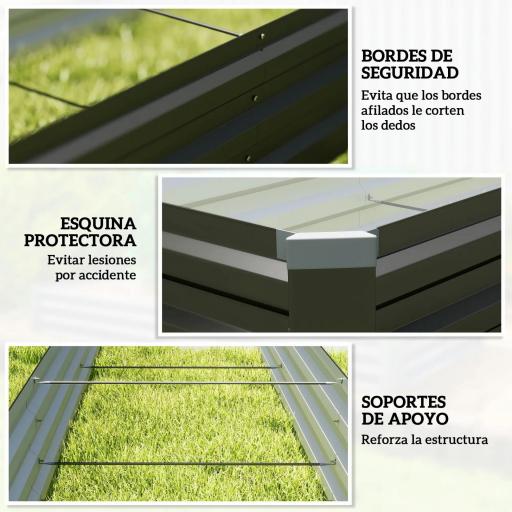 Jardinera Exterior Grande Rectangular de Acero Galvanizado Huerto Urbano con Base Abierta 240x60x30 cm Gris Oscuro [5]