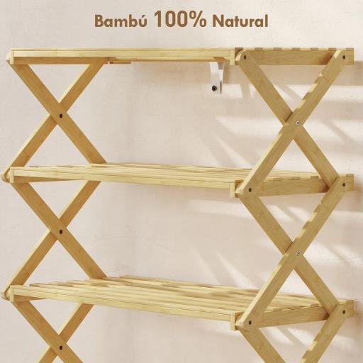 Zapatero Estrecho de Bambú Zapatero Vertical Plegable de 4 Niveles Sin Instalación Natural [5]
