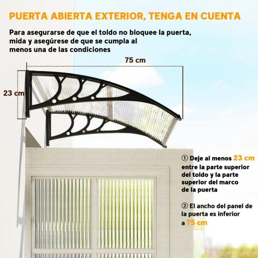 Marquesina Exterior para Puerta y Ventana 75x100 cm contra Sol y Lluvia con Soporte de Aleación de Aluminio Transparente [3]