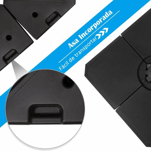 Set de 4 Piezas Soporte de Parasol Base para Sombrilla Terreza o Jardín Rellenable de 80 kg de Agua o 120 kg de Arena Estable 100x100x9,5 cm Negro [5]