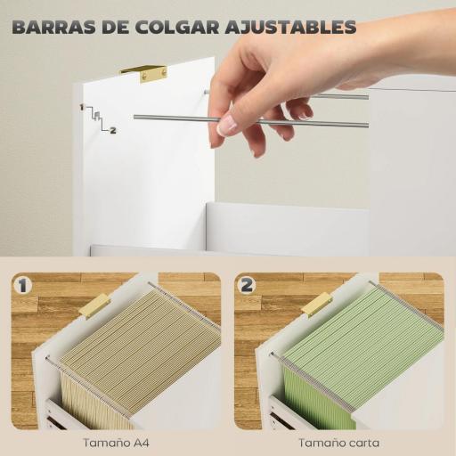 Cajonera de Escritorio con 2 Cajones Frentes Acanalados Mueble Archivador para Tamaño A4 o Carta 40x40x71 cm Blanco [4]