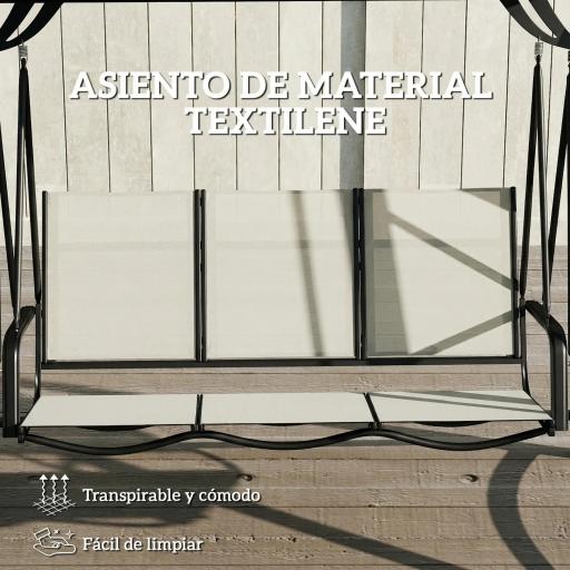 Columpio de Jardín de 3 Plazas con Techo Ajustable UPF50+ Asiento Transpirable Carga 360 kg 188x130x183 cm Crema [6]