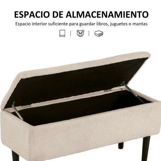 Banco de Pie de Cama Baúl de Almacenaje para Dormitorio con Tapa Abatible y Patas de Madera 95x38x45 cm Crema [6]