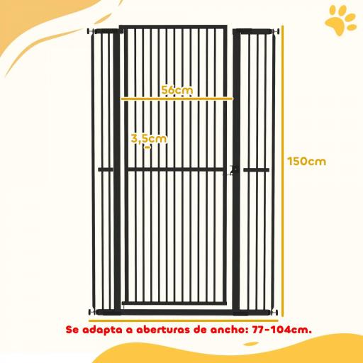 Barrera para Perros Extra Alta con Ancho Ajustable 77-104 cm Puerta para Perros con Extensiones y Puerta de Paso Negro [1]