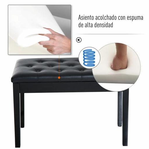 Taburete de Piano Banco de Teclado con Espacio de Almacenamiento Bajo del Asiento de Cuero Sintético 76x36x50 cm Negro [4]