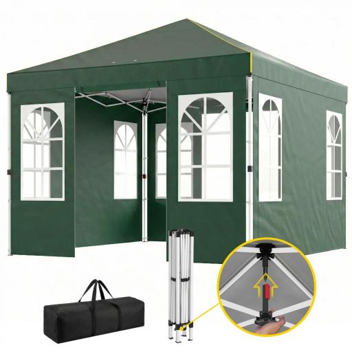 Carpa Plegable 3x3 m Pop-up con UPF50+ 4 Laterales Desmontables Altura Ajustable y Bolsa de Transporte Verde [9]