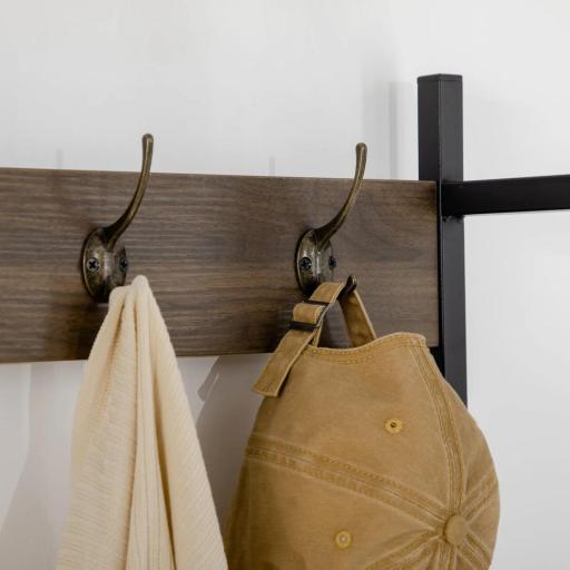 Perchero con Zapatero y Banco Mueble Recibidor con 5 Ganchos para Pasillo Entrada 84x40x169 cm Marrón Rústico [6]