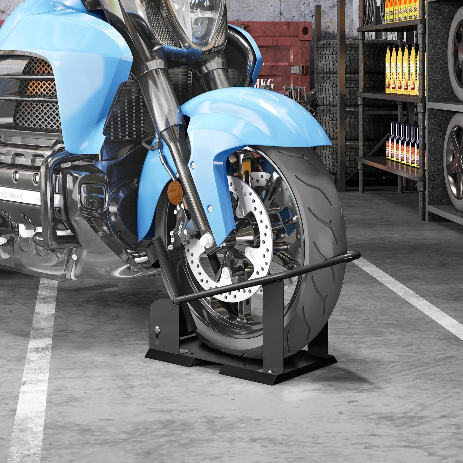 Soporte para Rueda Delantera de Motocicleta Carga 816,5 kg Robusta con Altura Ajustable para Ruedas Ø38,1-53,34 cm Negro