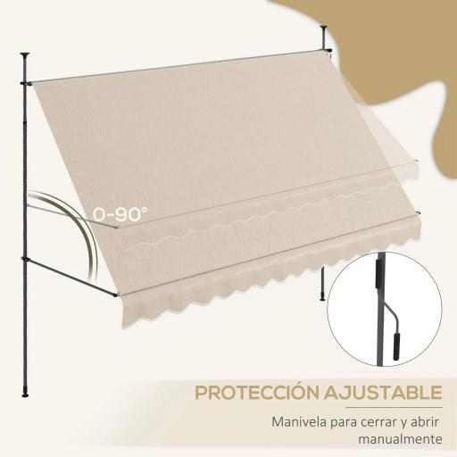 Toldo Manual Retráctil con Manivela 350x120x210-300 cm con Altura Ajustable Impermeable y Anti-UV Arena [6]