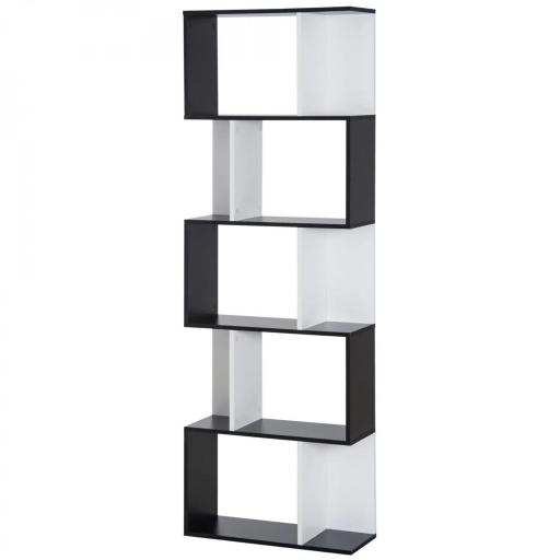 Estantería en Forma de S Alta con 5 Estantes Diseño Moderno para Salón Oficina 60x24x184,5cm Blanco y Negro [7]