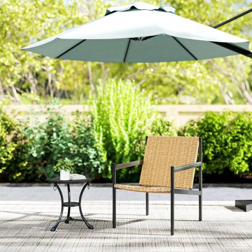 Silla de Ratán de Jardín para Exterior con Reposabrazos Estructura de Acero y Respaldo Inclinado 74x61x81 cm Natural [6]