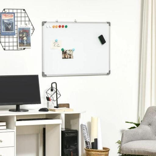Pizarra Blanca Magnética Pizarra de Borrado en Seco con Borrador 4 Rotuladores y 10 Imanes 90x60 cm Blanco [3]