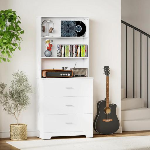 Librería de 6 Niveles con 3 Cajones 3 Estantes Abiertos Armario Alto para Salón Estudio Oficina 79x39,5x182,2 cm Blanco [6]