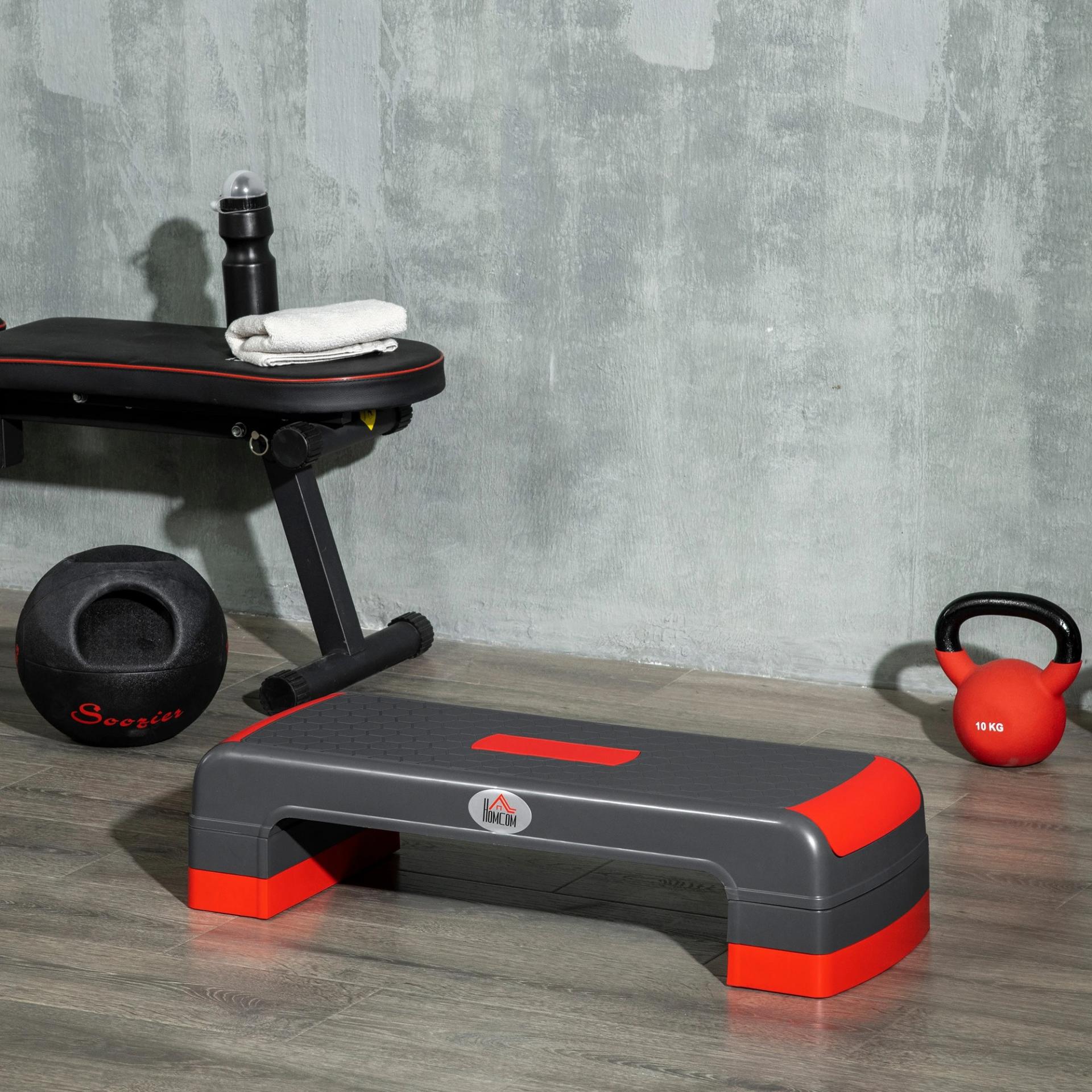 Plataforma Step para Deporte y Gimnasia con Altura Regulable en 10/15/20 cm Carga 150 kg 78x28x20 cm Gris y Rojo