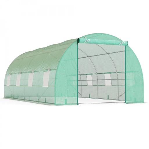 Invernadero de Túnel 600x300x200 cm Invernadero de Jardín con Puerta Enrollable 8 Ventanas Cubierta PE 140g/m² y Tubo de Acero para Cultivos Plantas Verduras Verde [8]