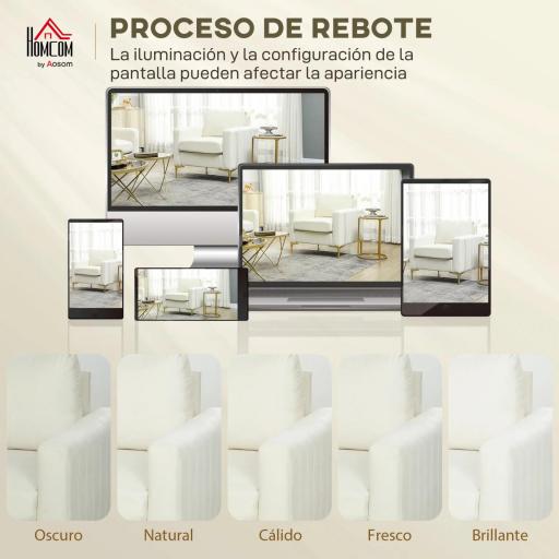 Butaca de Salón Tapizada en Terciopelo Acolchado Grueso Asiento Ancho Reposabrazos Almohadilla 81x77x81 cm Crema [7]