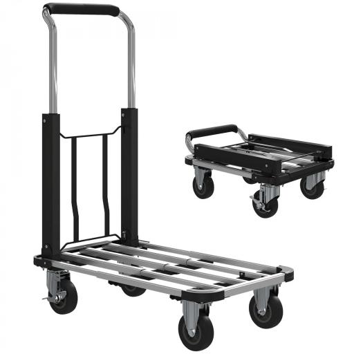 Carretilla de Mano Plegable de Aluminio Carga 150 kg con Ruedas Mango Ajustable y Plataforma Extensible Plata y Negro [8]