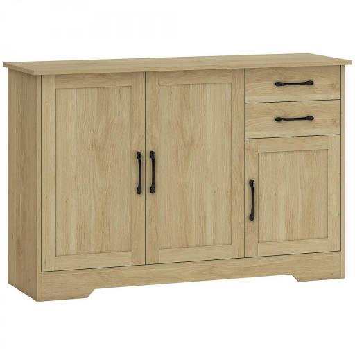 Aparador para Salón Moderno con 3 Puertas 2 Cajones Estante Ajustable para Comedor Entrada 120x38x79 cm Natural [8]