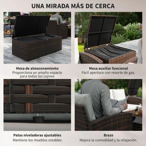 Conjunto de Jardín Exterior de Ratán 6 Piezas Cojines Sofá Doble Sofá 3 Plazas 2 Sillones 2 Mesas Auxiliares Beige [4]