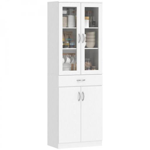 Alacena de Cocina con Puertas de Vidrio Cajón Estantes Ajustables para Comedor Salón 60x35x180 cm Blanco [10]
