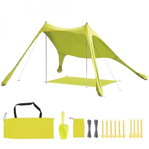 Carpa Playa Plegable con Esterilla UPF50+ Postes de Aluminio Pala Estacas y Bolsa de Transporte Verde [8]