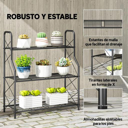 Soporte para Plantas de 3 Niveles Estantería Metálica Resistente para Interior y Exterior 69x28,5x78 cm Negro [6]