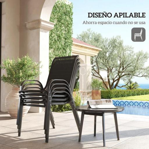 Set de 4 Sillas de Exterior Apilables con Asiento de Malla Respaldo Alto y Marco de Acero para Jardín o Terraza [2]