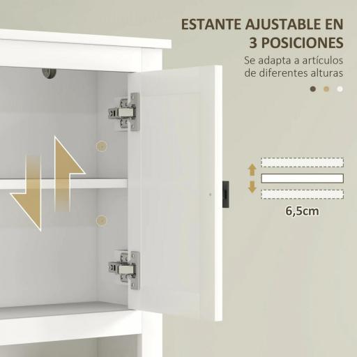 Mueble sobre Inodoro con 2 Puertas con Frontal de Ratán Compartimento y Estante Ajustable 60x19,5x160 cm Blanco [7]