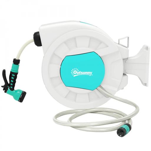 Manguera Retráctil de Pared con Carrete de 25+2 m con Bloqueo Retorno Automático y Boquilla de 7 Funciones y Giro 180° [4]