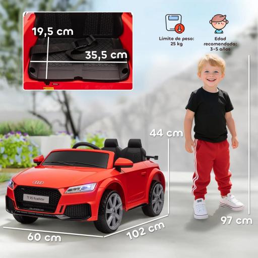 Coche Eléctrico para Niños de 3+ Años Audi TT Eléctrico 12V con Velocidad 3 km/h Mando a Distancia 102x60x44 cm Rojo [4]