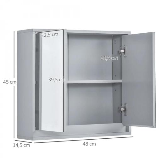 Armario de Baño con Espejo con 2 Puertas y Estante Ajustable Mueble Colgante de Baño para Aseo Estilo Moderno 48x14,5x45 cm Gris [7]