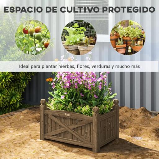 Jardinera de Madera Elevada para Cultivar Plantas Flores Hierba para Jardín Balcón Terraza 60x39x37 cm Café Oscuro [2]