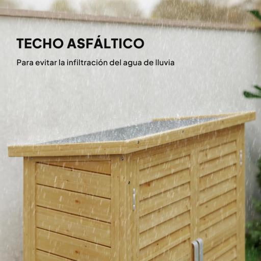 Armario para Terraza de Madera con 2 Estantes Interiores 2 puertas de Buena Ventilación y Techo Inclinado para Exterior 87x46,5x96,5 cm Madera Natural [6]