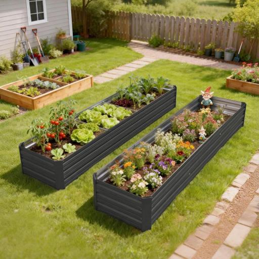 Jardinera Exterior Grande Rectangular de Acero Galvanizado Huerto Urbano con Base Abierta 240x60x30 cm Gris Oscuro [7]