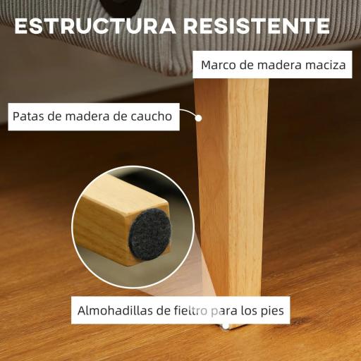 Sofá de 2 Plazas Tapizado en Pana con 2 Puertos USB 1 Puerto Tipo-C y Patas de Madera Carga 220 kg 110x60x85 cm Gris [4]