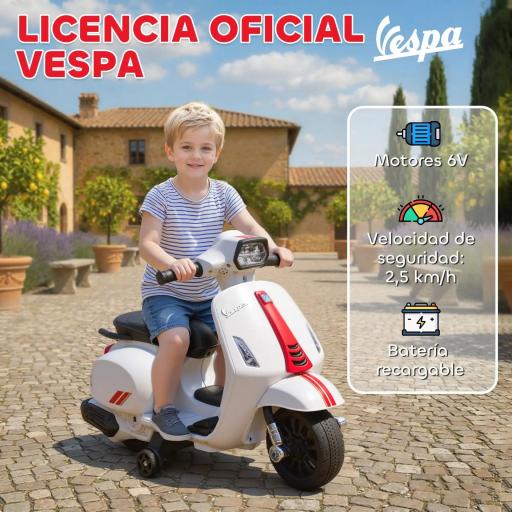 Moto Eléctrica para Niños de 2-6 Años con Batería 6V Faro Bocina y Ruedas Auxiliares Blanco [4]